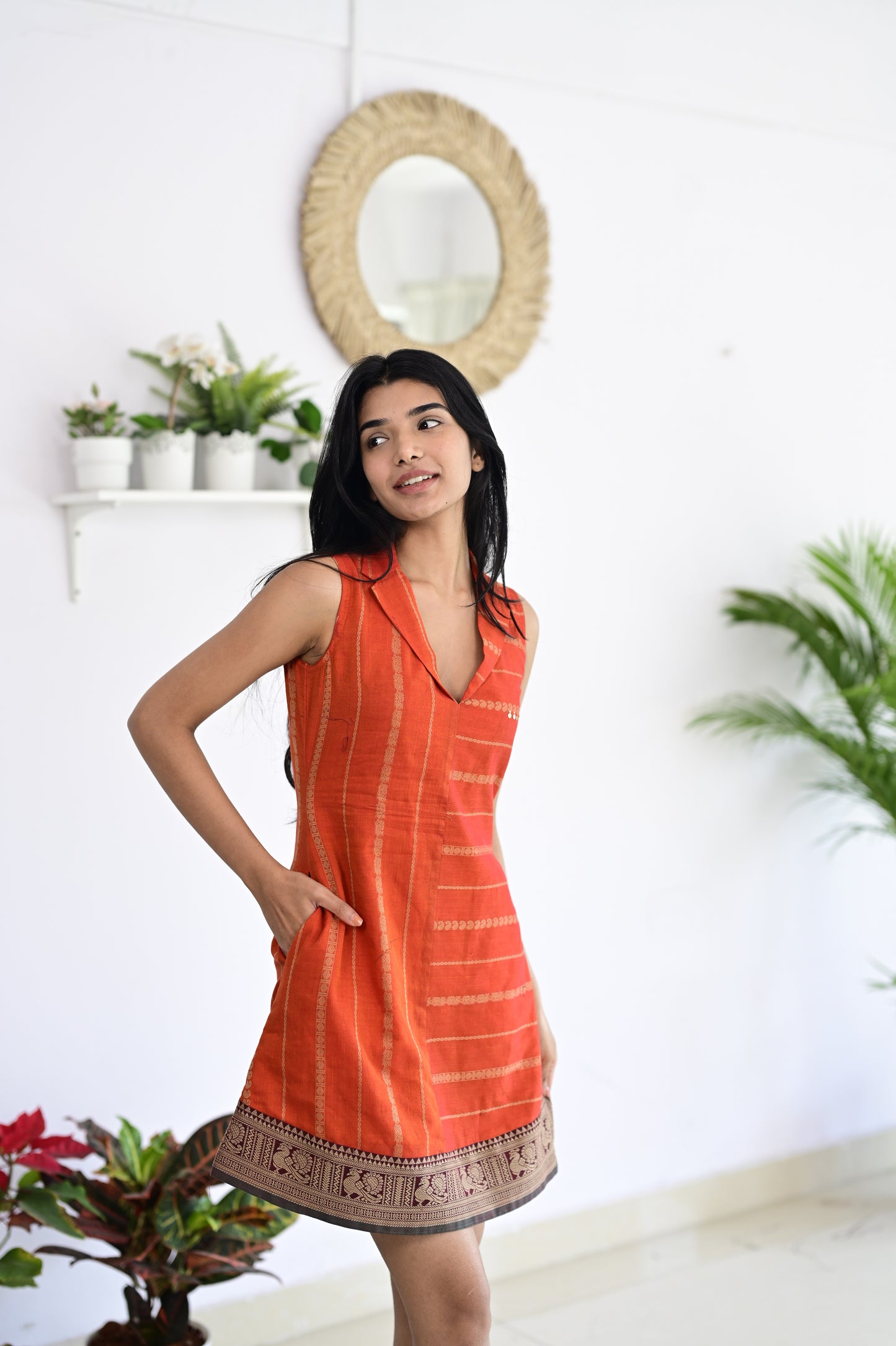 Orange Fusion Narayanpet Dress