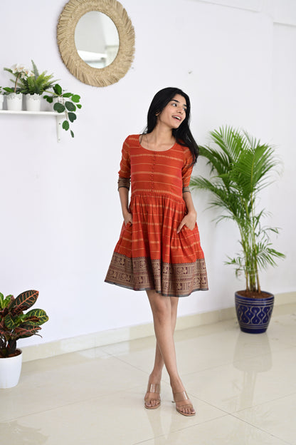 Orange Narayanpet Short Dress