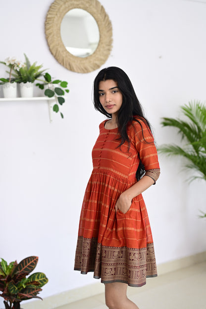 Orange Narayanpet Short Dress