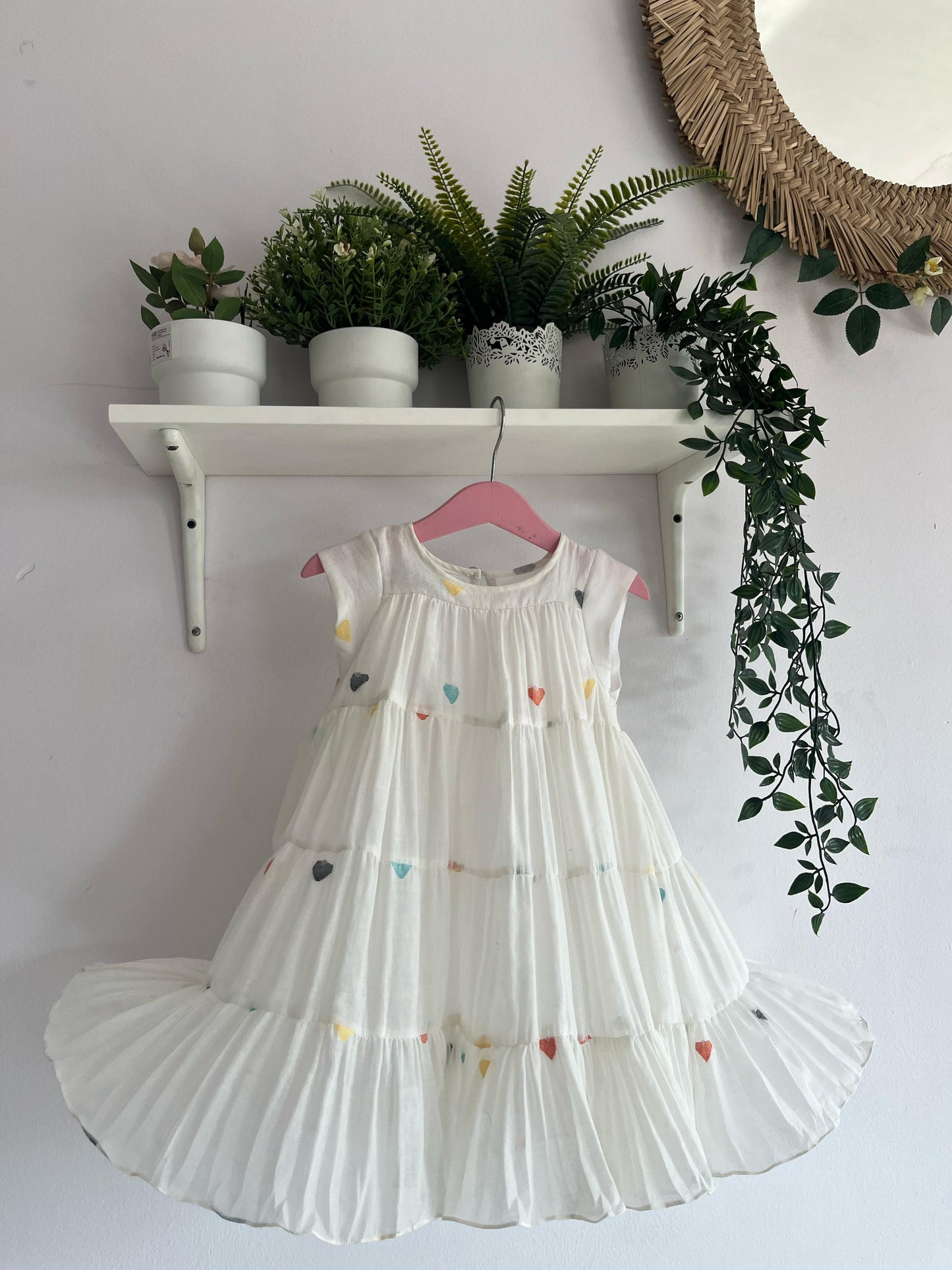 White Jamdhani multi tiered Dress (Kids)